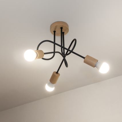 Opbouwkroonluchter OXFORD 3xE27/15W/230V dennenhout/zwart