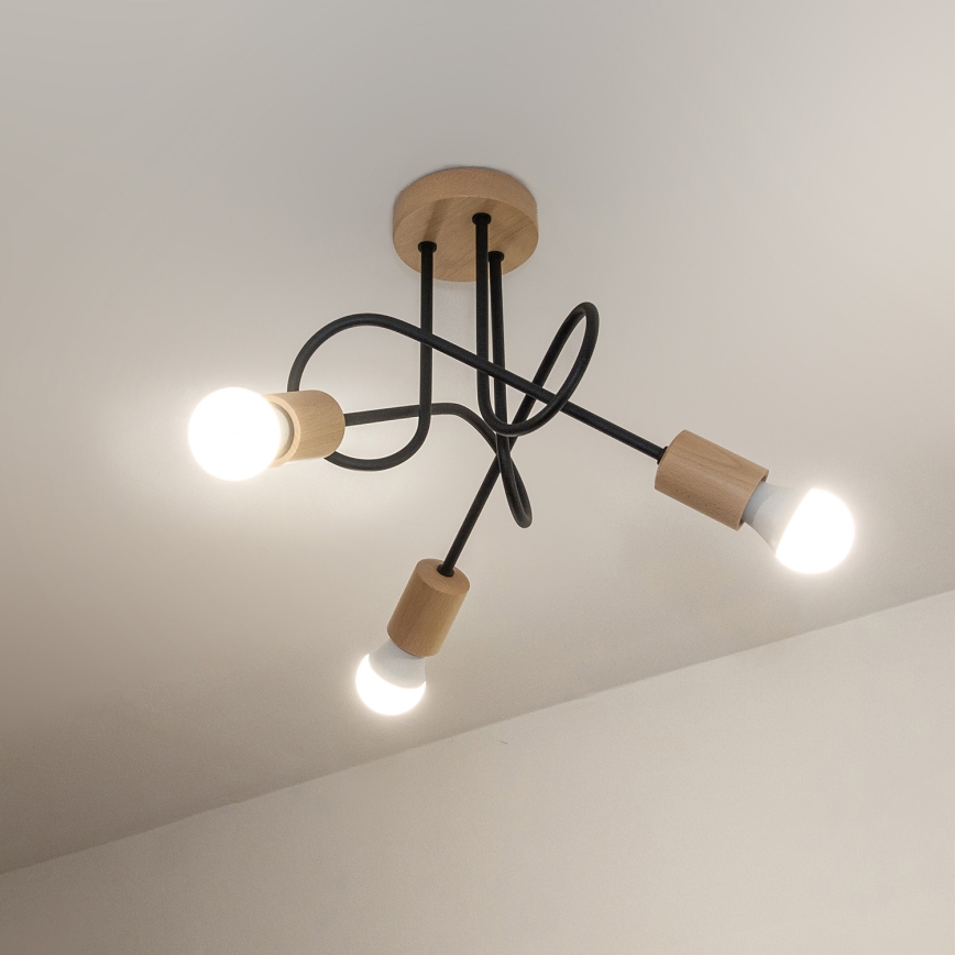 Opbouwkroonluchter OXFORD 3xE27/15W/230V dennenhout/zwart