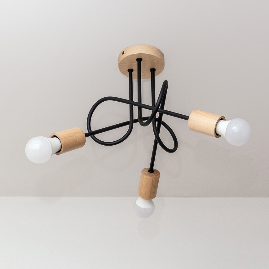 Opbouwkroonluchter OXFORD 3xE27/15W/230V dennenhout/zwart