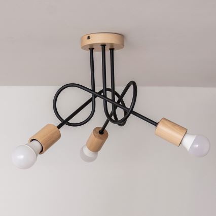 Opbouwkroonluchter OXFORD 3xE27/15W/230V dennenhout/zwart