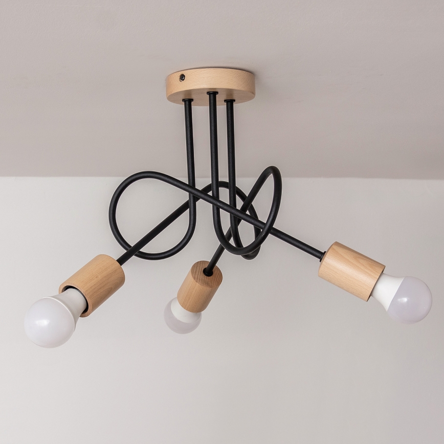 Opbouwkroonluchter OXFORD 3xE27/15W/230V dennenhout/zwart