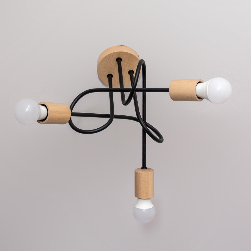 Opbouwkroonluchter OXFORD 3xE27/15W/230V dennenhout/zwart