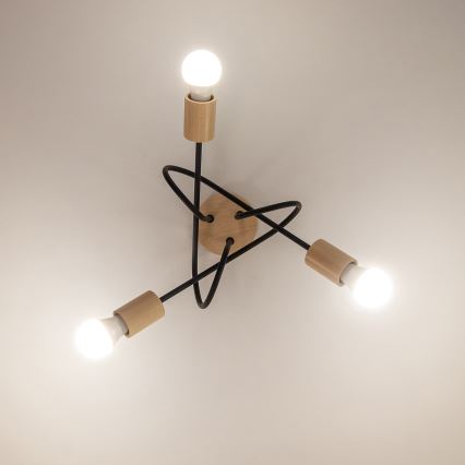 Opbouwkroonluchter OXFORD 3xE27/15W/230V dennenhout/zwart