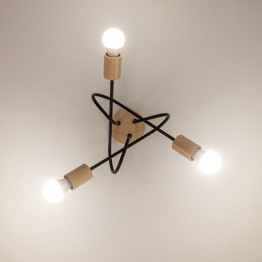 Opbouwkroonluchter OXFORD 3xE27/15W/230V dennenhout/zwart