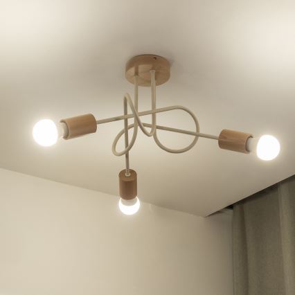 Opbouwkroonluchter OXFORD 3xE27/15W/230V grenen/crème