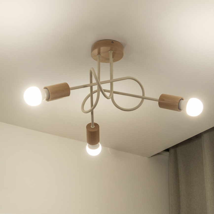 Opbouwkroonluchter OXFORD 3xE27/15W/230V grenen/crème