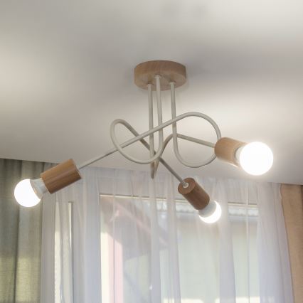 Opbouwkroonluchter OXFORD 3xE27/15W/230V grenen/crème