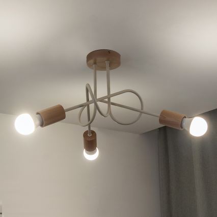 Opbouwkroonluchter OXFORD 3xE27/15W/230V grenen/crème