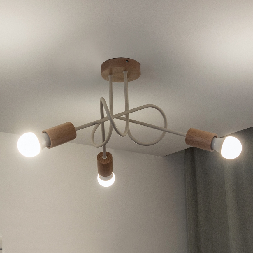 Opbouwkroonluchter OXFORD 3xE27/15W/230V grenen/crème