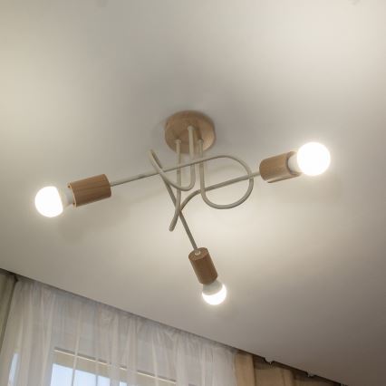 Opbouwkroonluchter OXFORD 3xE27/15W/230V grenen/crème