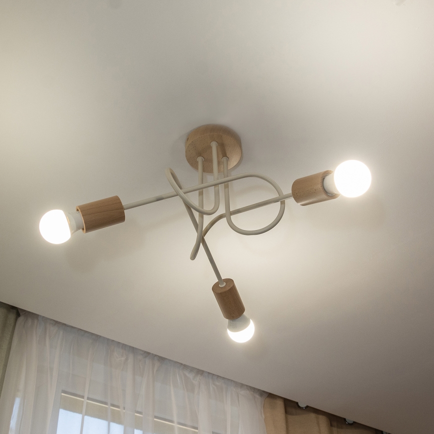 Opbouwkroonluchter OXFORD 3xE27/15W/230V grenen/crème