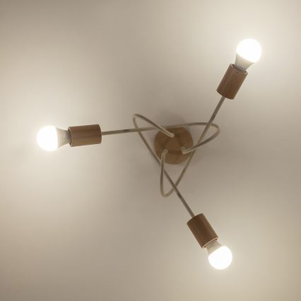 Opbouwkroonluchter OXFORD 3xE27/15W/230V grenen/crème