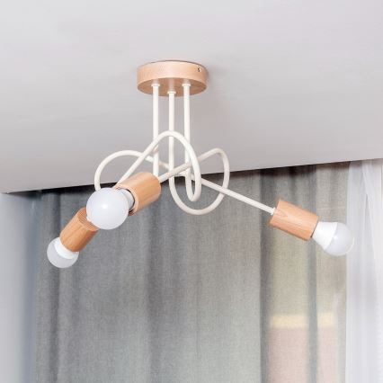 Opbouwkroonluchter OXFORD 3xE27/15W/230V grenen/crème