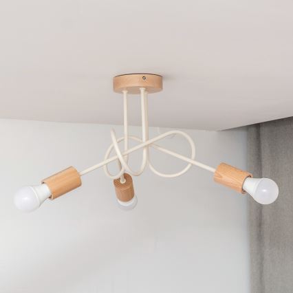 Opbouwkroonluchter OXFORD 3xE27/15W/230V grenen/crème