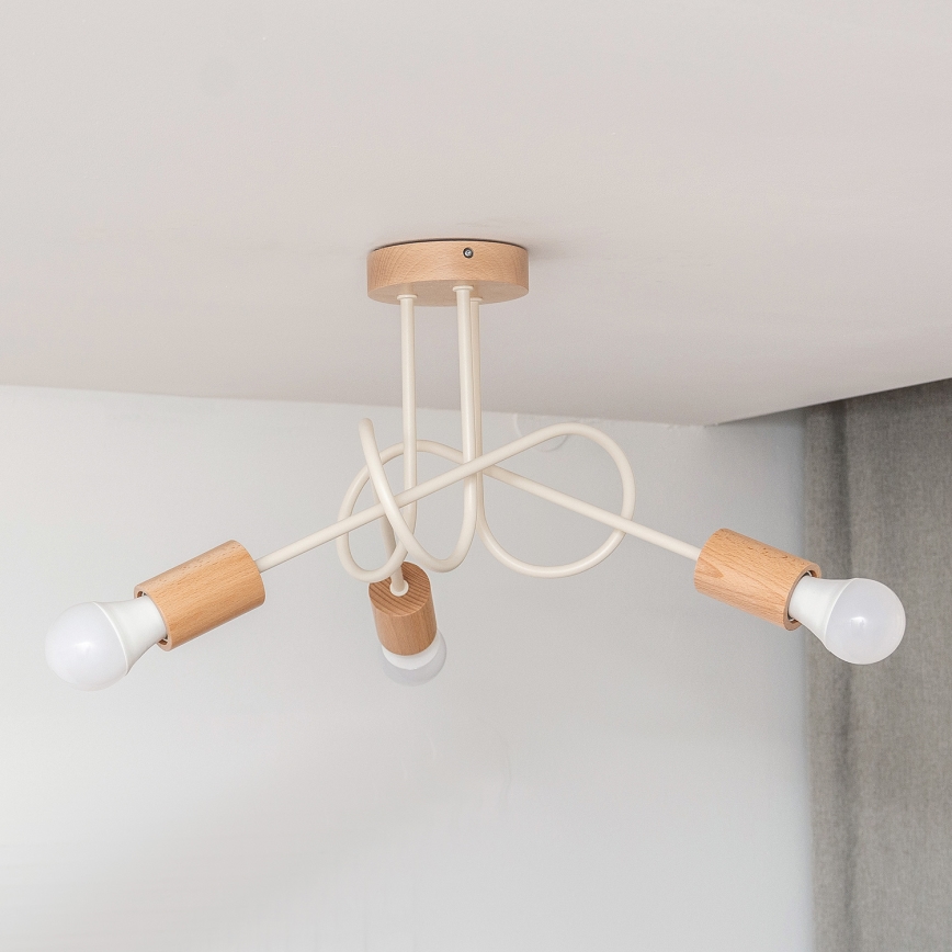 Opbouwkroonluchter OXFORD 3xE27/15W/230V grenen/crème