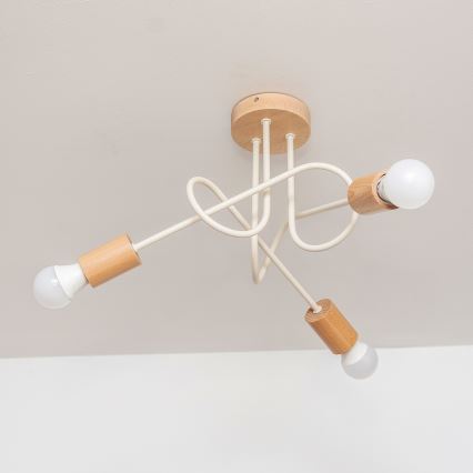 Opbouwkroonluchter OXFORD 3xE27/15W/230V grenen/crème