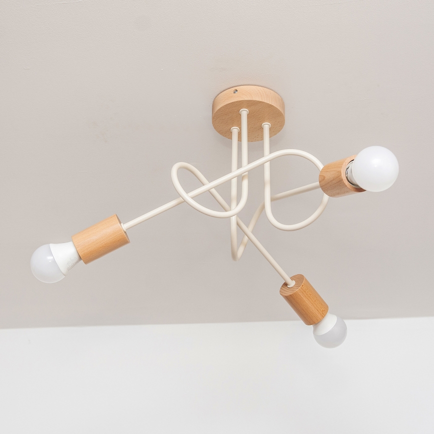 Opbouwkroonluchter OXFORD 3xE27/15W/230V grenen/crème