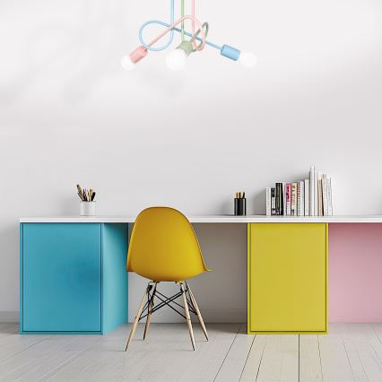 Opbouwkroonluchter OXFORD 3xE27/15W/230V groen/roze/blauw