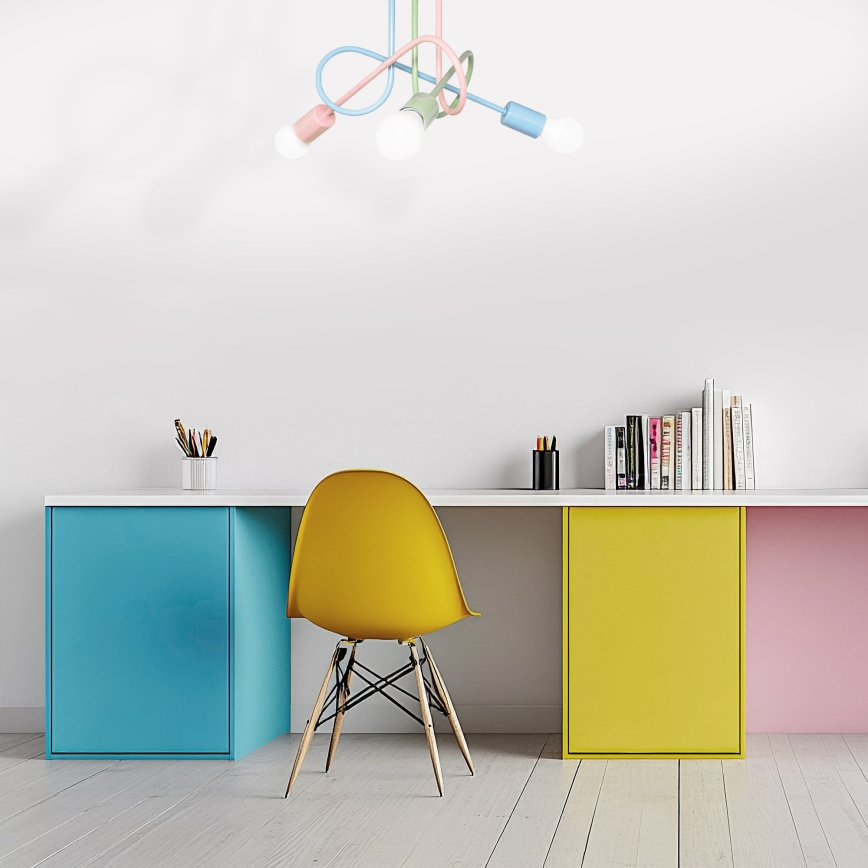 Opbouwkroonluchter OXFORD 3xE27/15W/230V groen/roze/blauw