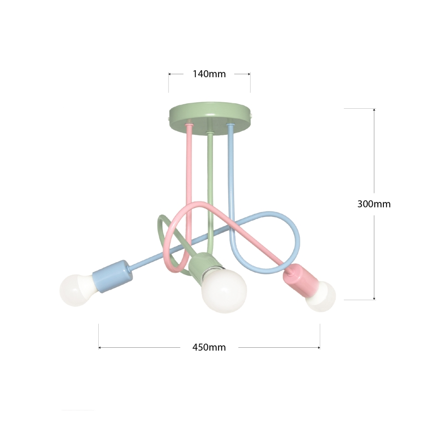 Opbouwkroonluchter OXFORD 3xE27/15W/230V groen/roze/blauw