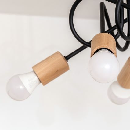 Opbouwkroonluchter OXFORD 5xE27/15W/230V dennenhout/zwart
