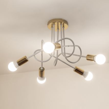 Opbouwkroonluchter OXFORD 5xE27/15W/230V goud/wit