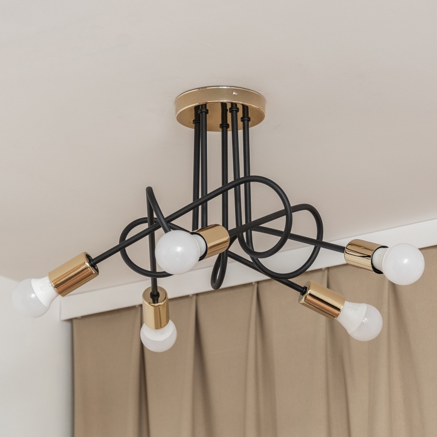 Opbouwkroonluchter OXFORD 5xE27/15W/230V goud/zwart