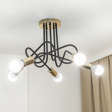 Opbouwkroonluchter OXFORD 5xE27/15W/230V goud/zwart