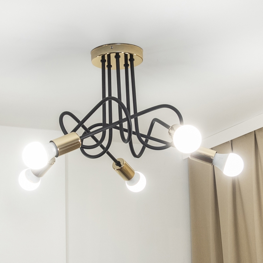 Opbouwkroonluchter OXFORD 5xE27/15W/230V goud/zwart