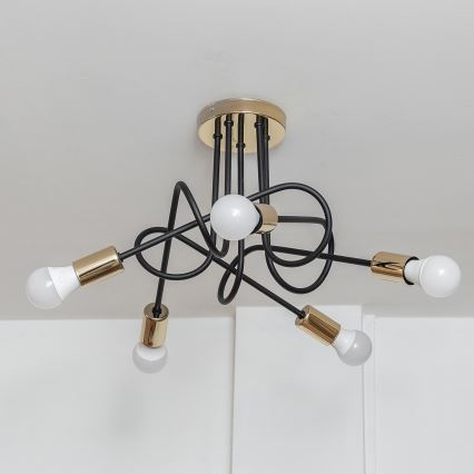 Opbouwkroonluchter OXFORD 5xE27/15W/230V goud/zwart