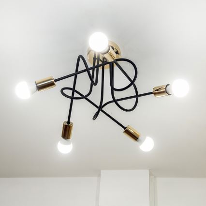 Opbouwkroonluchter OXFORD 5xE27/15W/230V goud/zwart