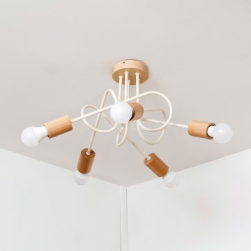 Opbouwkroonluchter OXFORD 5xE27/15W/230V grenen/crème
