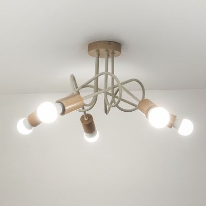 Opbouwkroonluchter OXFORD 5xE27/15W/230V grenen/crème