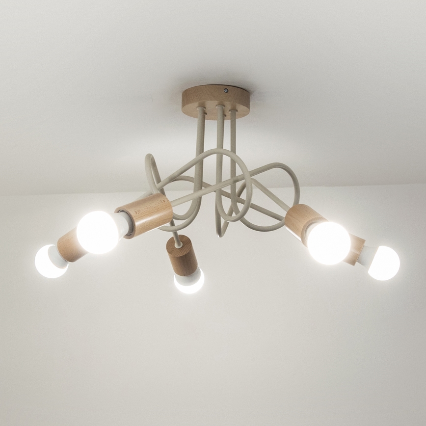 Opbouwkroonluchter OXFORD 5xE27/15W/230V grenen/crème