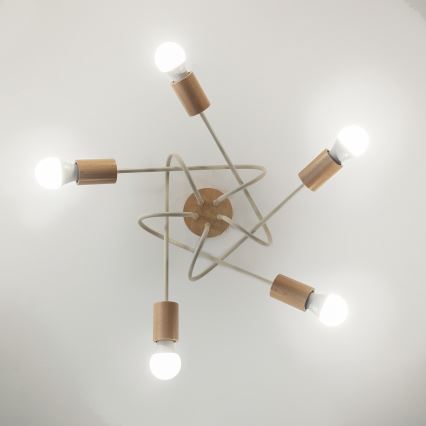 Opbouwkroonluchter OXFORD 5xE27/15W/230V grenen/crème