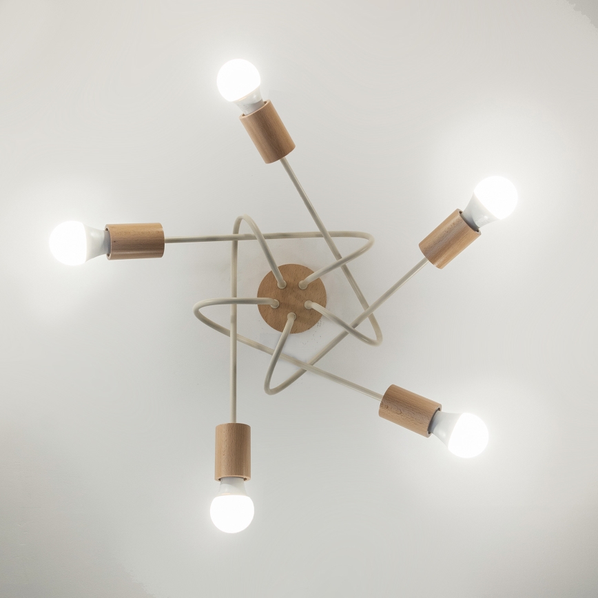 Opbouwkroonluchter OXFORD 5xE27/15W/230V grenen/crème