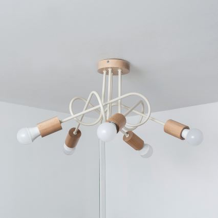 Opbouwkroonluchter OXFORD 5xE27/15W/230V grenen/crème