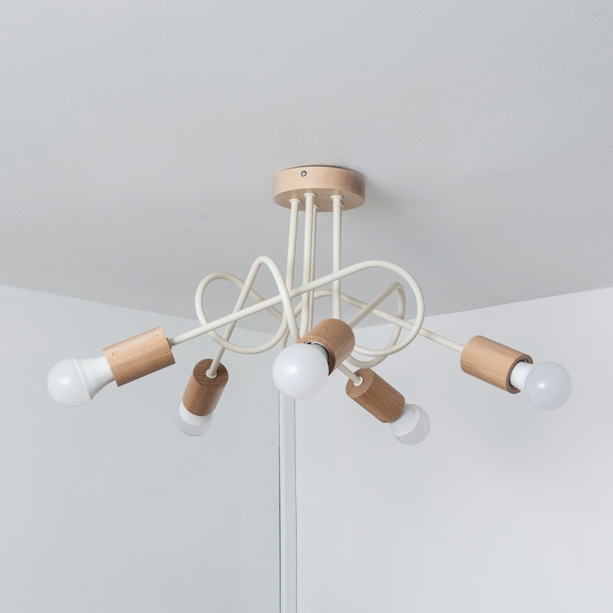 Opbouwkroonluchter OXFORD 5xE27/15W/230V grenen/crème