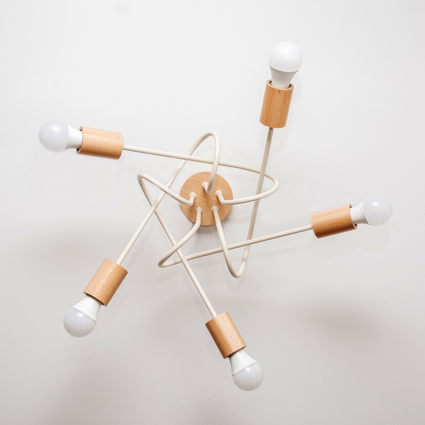 Opbouwkroonluchter OXFORD 5xE27/15W/230V grenen/crème