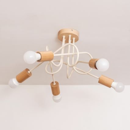 Opbouwkroonluchter OXFORD 5xE27/15W/230V grenen/crème