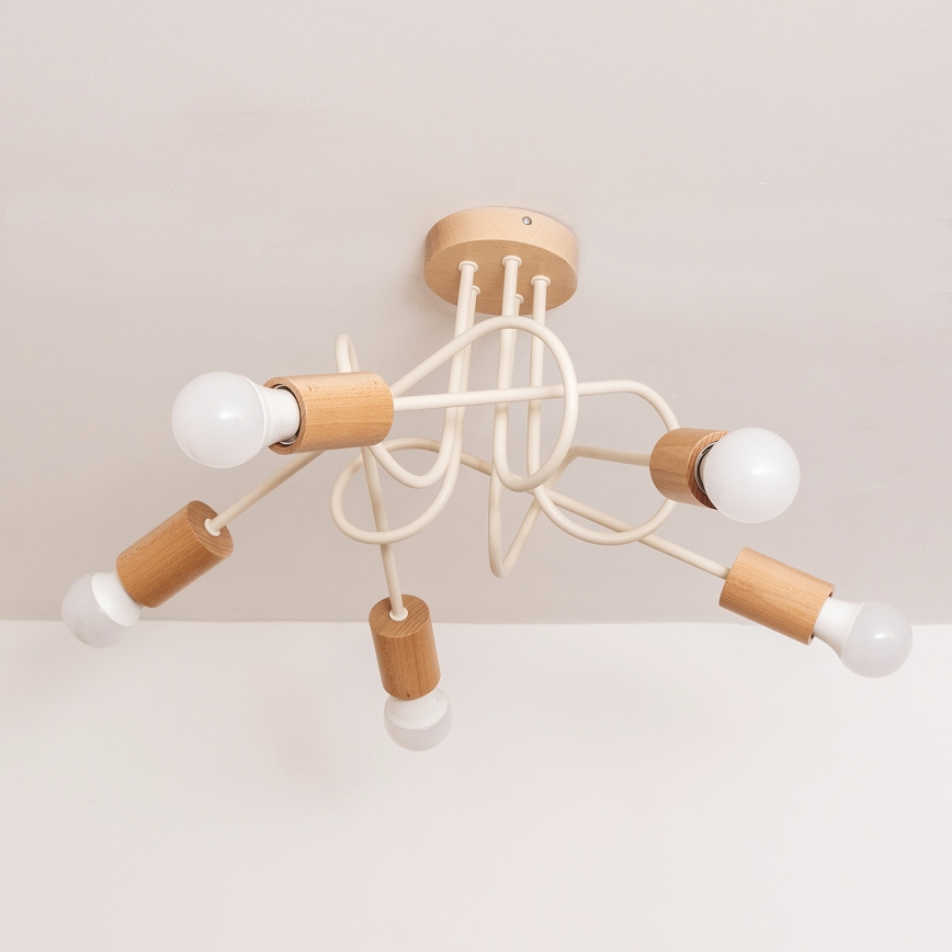 Opbouwkroonluchter OXFORD 5xE27/15W/230V grenen/crème