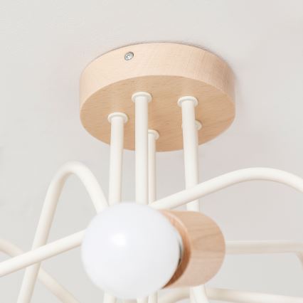 Opbouwkroonluchter OXFORD 5xE27/15W/230V grenen/crème