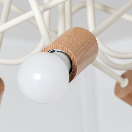 Opbouwkroonluchter OXFORD 5xE27/15W/230V grenen/crème