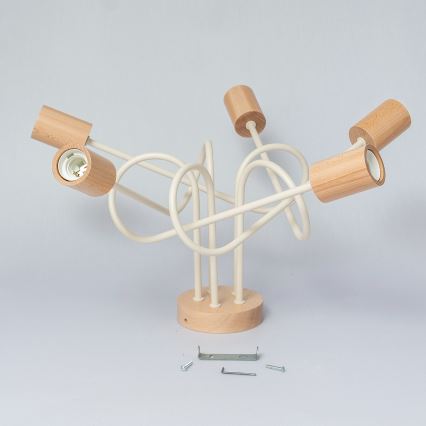 Opbouwkroonluchter OXFORD 5xE27/15W/230V grenen/crème