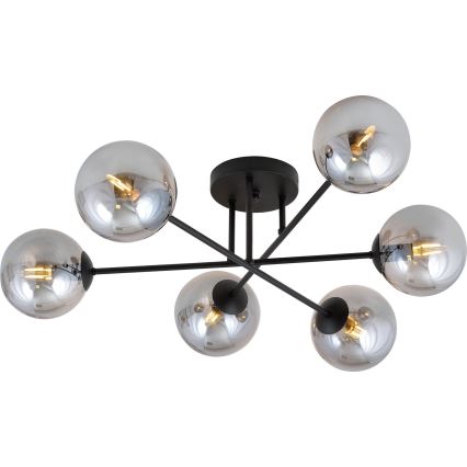 Opbouwkroonluchter ROMA 6xE14/10W/230V zwart/gerookt glas