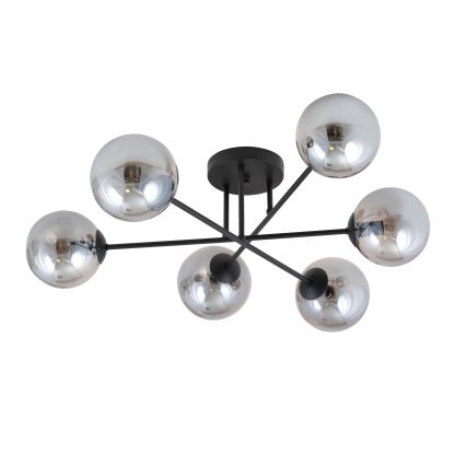 Opbouwkroonluchter ROMA 6xE14/10W/230V zwart/gerookt glas