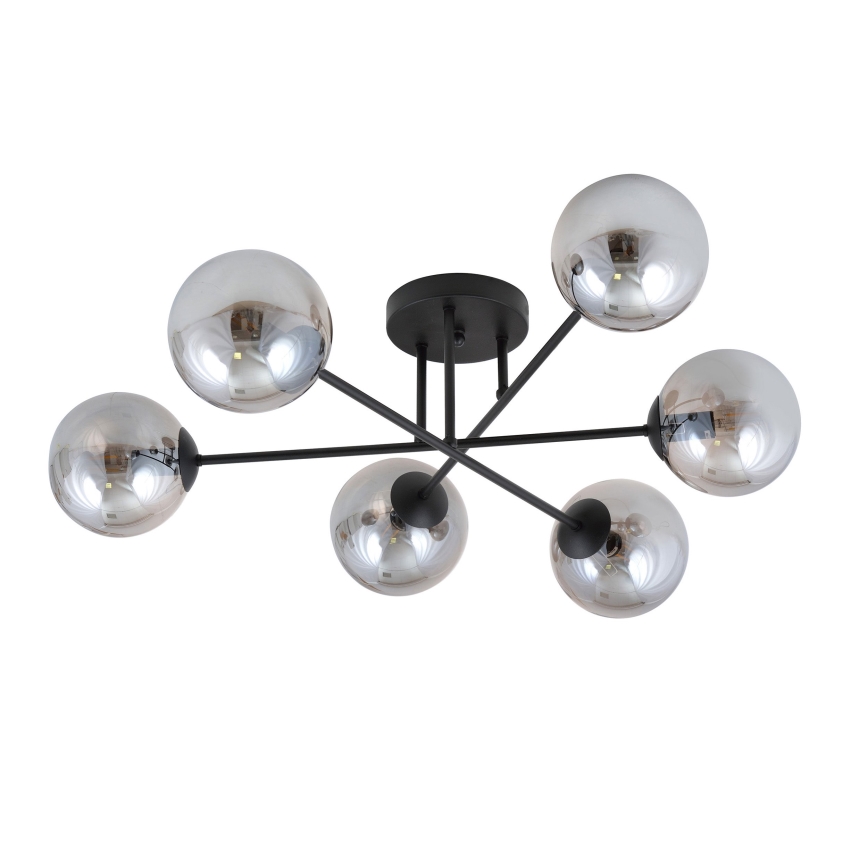 Opbouwkroonluchter ROMA 6xE14/10W/230V zwart/gerookt glas