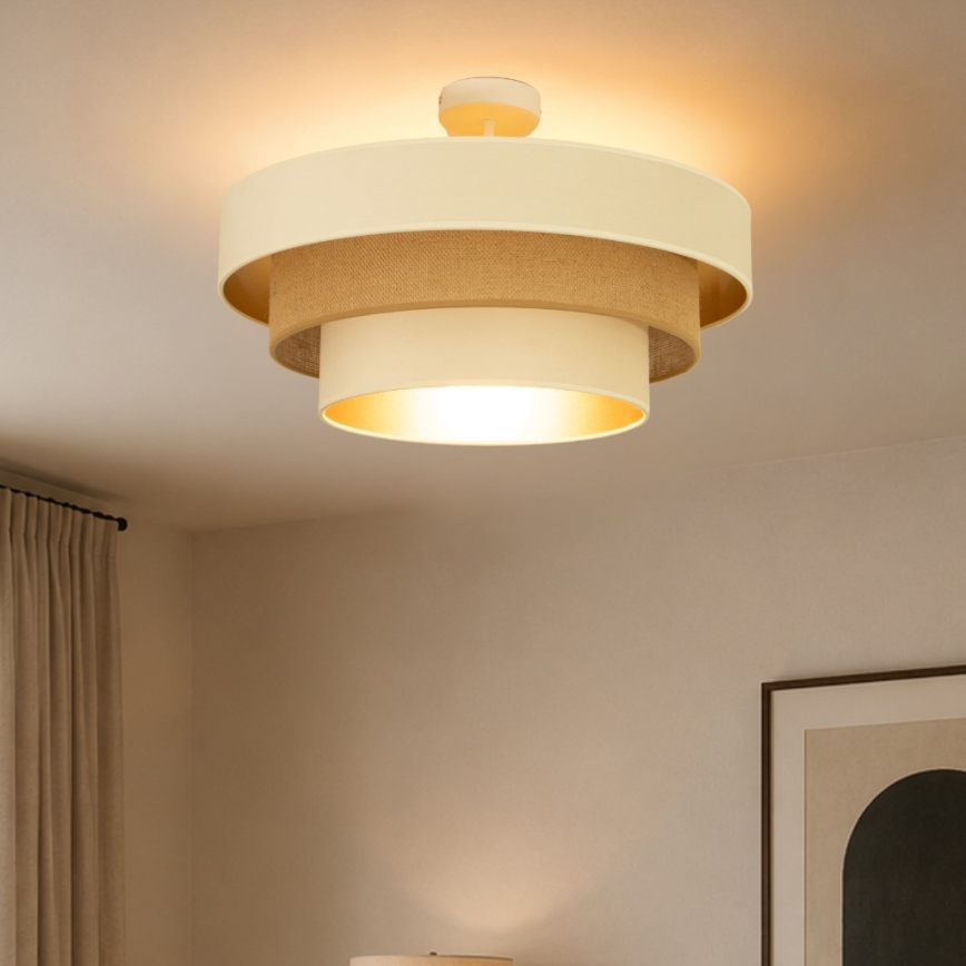 Opbouwkroonluchter WENTA 1xE27/60W/230V Ø 50 cm beige/goud