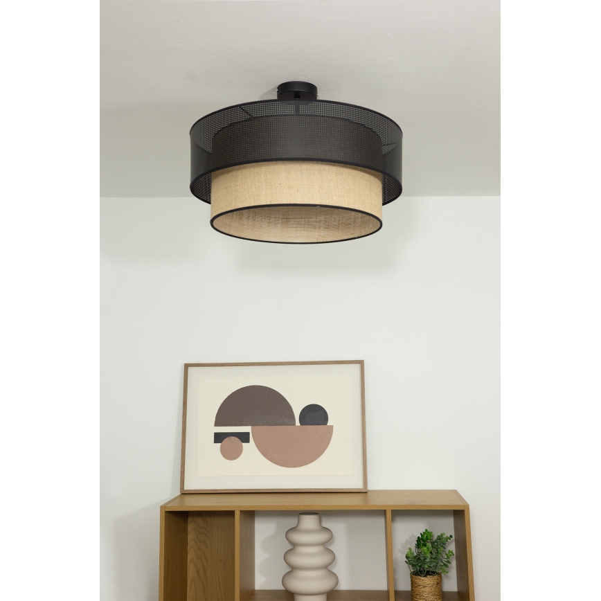 Opbouwlamp BORHO 1xE27/60W/230V Ø 50 cm zwart/jute