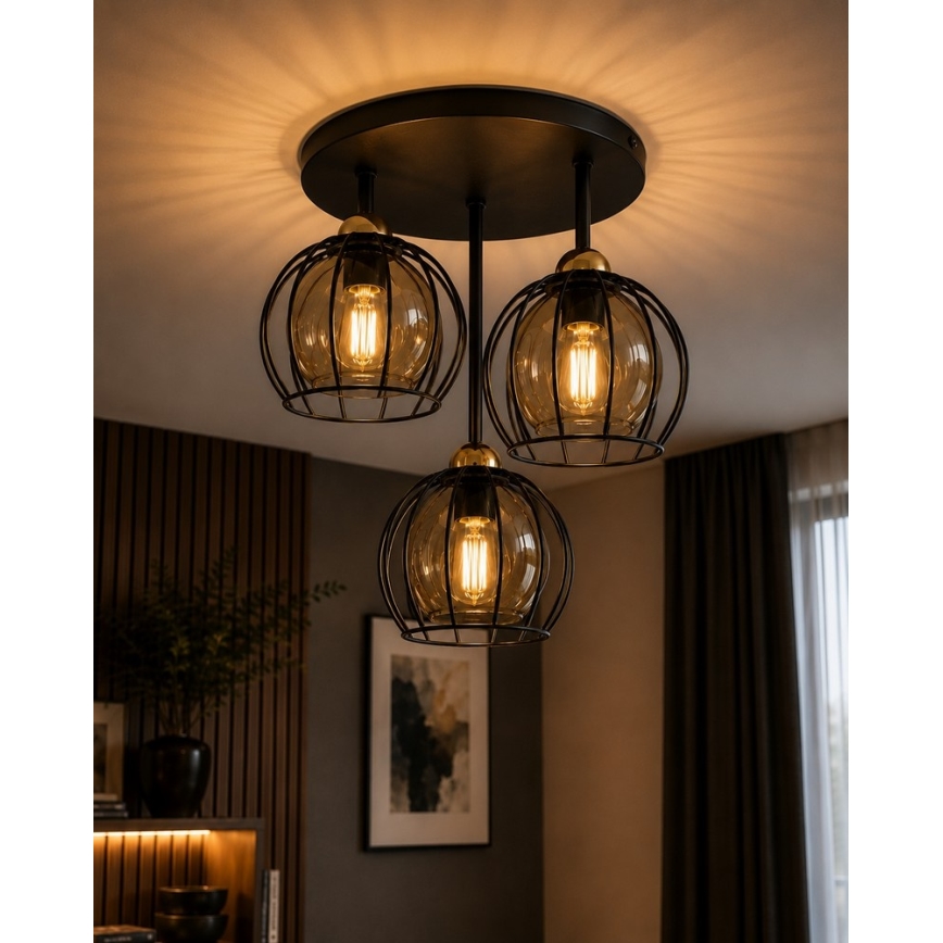 Opbouwlamp SOLO BLACK 3xE27/60W/230V Ø 30 cm zwart/goud